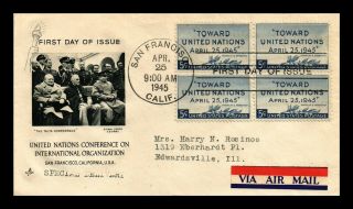 Dr Jim Stamps Us United Nations Conference Fdc Cover Scott 928 Block Air Mail