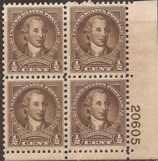 Us Stamp 1932 1/2c George Washington Plate Block Of 4 Stamps Mnh 704