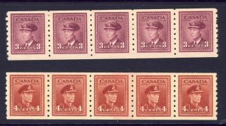2x King George Vi War Issue Coil Strips Of 5 = 10 Stamps,  266 - 267 Mnh Vf Cv=$82