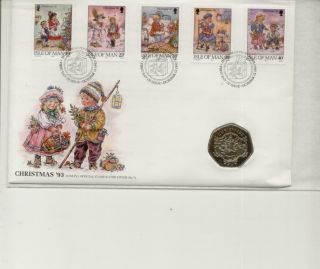 Isle Of Man 1993 Post Office Official Xmas Coin Cover No 7,  With 50p Coin