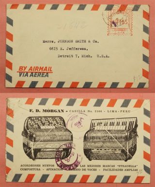1956 Peru Meter Accordions Allover Advertising Lima Airmail To Usa