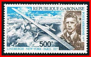 Gabon 1977 History Of Flight Mnh Cv$8.  00 Planes,  Lindbergh