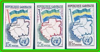 Gabon 1961 Uno Admission Sc 151 - 53 Mnh Imperforated Cv$14.  00 Maps,  Flags