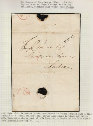 1818 Entire Yeovil To London With " Yeovil " Straight Line Cancel Manuscript 1/6