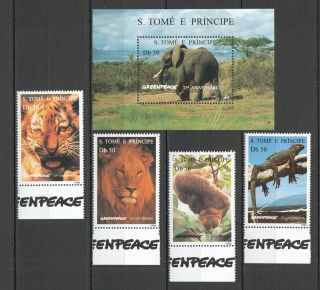 A768 1996 S.  Tome & Principe Greenpeace Fauna Wild Animals 1bl,  1set Mnh