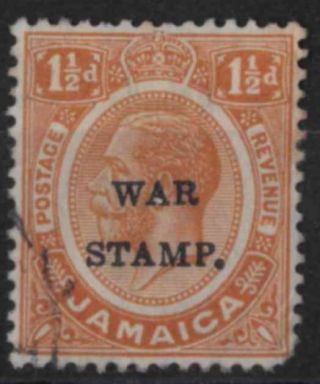 A064) Jamaica.  1916.  Sg 71f 1 1/2d Orange.  Overprint War Stamp.  C£160,