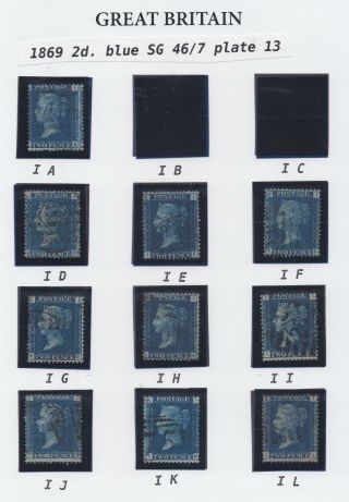 Lot:31778 Gb Qv 1869 2d Blue Sg46/47 Plate 13 Check Letters Ia To Il