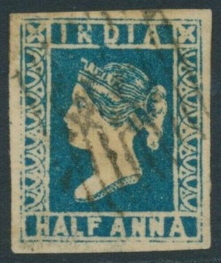 Sg 9 India 1854 ½d Blue Dia 3 Type 2 Cancellation 10 Bars 4 Margins Cat £250