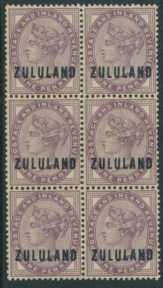 Sg 2 Zululand 1888 1d Deep Purple,  A Fine Unmounted Block Of 6.  Cat £168