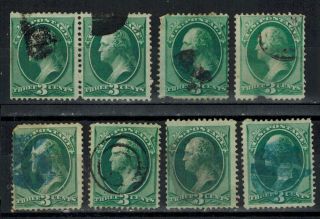 Us Postage Stamps - Sc 184,  158,  147? 3 Cent Washington Green,  Assorted