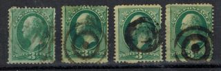 US Postage Stamps - Sc 184,  158,  147? 3 cent Washington Green,  Assorted 2