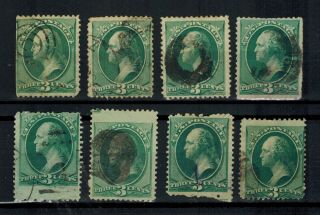 US Postage Stamps - Sc 184,  158,  147? 3 cent Washington Green,  Assorted 3