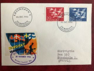 Denmark,  1956 Day Of The North Cover With Special Label & Cancel