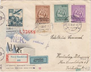 A5 Slovakia Ww2 Censored Airmail R - Cover 1942 Novy Smokovec To Winterberg