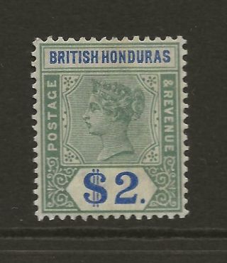 British Honduras Qv Sg64 $2 Green And Ultra High Value Fine Cat £160