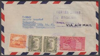 Nicaragua 1939 4 Values On Airmail Cover To Hungary Scarce Destination.