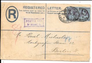 London 1900 Postal Stationery 2d Regd Env.  Up Rated Boxed Posted Out/of Course W