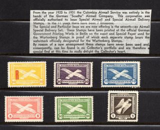 6 Columbia Scadta Airmail Stamps Airmail Special Delivery Id 567