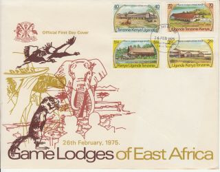 1975 Kenya Uganda Tanzania Game Lodges Elephants Lion First Day Cover
