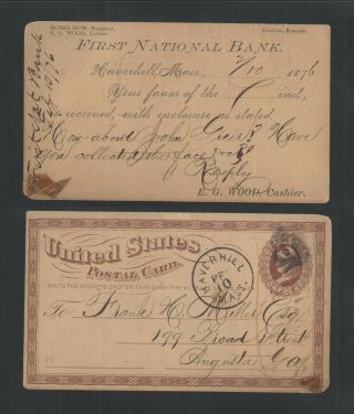 1876 First National Bank Haverhill Mass Advertising Us Postal Card Ux3