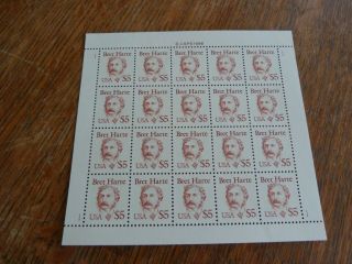Us $5 Bret Harte Postage Stamp Full Sheet Of 20 Fv $100