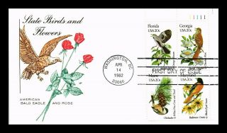 Dr Jim Stamps Us State Birds Flowers First Day Cover Plate Block House Of Farnum