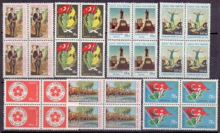 6 - 9.  Turkey,  Northern Cyprus,  1974 1 - 7 Mnh Blocks Of 4,  Flags,  Map.