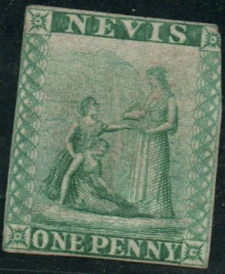 Nevis 1861,  One Penny - - Green - -,  Imperforated,  Essay,  Scarce
