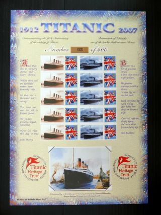 Gb 2007 Smilers Sheet Bradbury Sheet No.  7 Titanic See Below Nq512