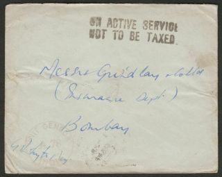 Indian Army Fpo No 91 Jan 1943 Unstamped Cover Wanging - Imphal Front To Bombay