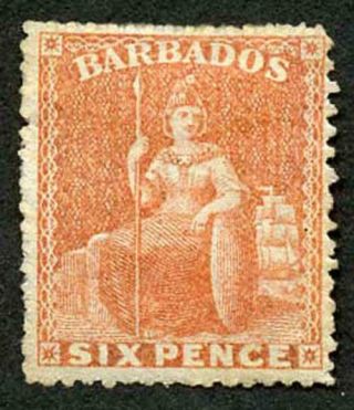 Barbados Sg32 1861 6d Dull Orange - Vermilion No Wmk Perf 14 To 16 (no Gum)