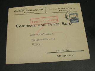 Palestine 1929 Perfin Apc On Cover To Germany Rough Top Edge 2914