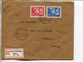 United Nations Reg Cover From Swedish Un Forces In Egypt 19.  2.  1957
