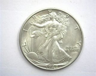 1942 - D Walking Liberty Silver 50 Cents Near Gem Uncirculated