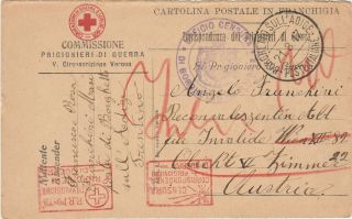 5) Italy Ww1 Red Cross Prisoner Of War Postcard Borghe Adige