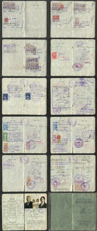 P218 - Lithuania Passport 1930s Latvia Municipal Revenue Stamps.  Kaunas Leepaja