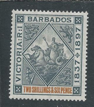 Barbados 1897 - 98 Jubilee 2s6d Blue - Black & Orange Mm Sg 124 Cat £110