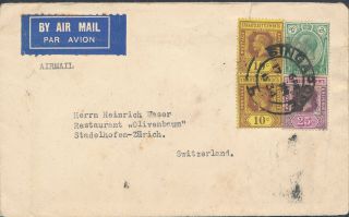 1934 Straits Settlements Singapore Commercial Airmail To Swiss Rate 47c