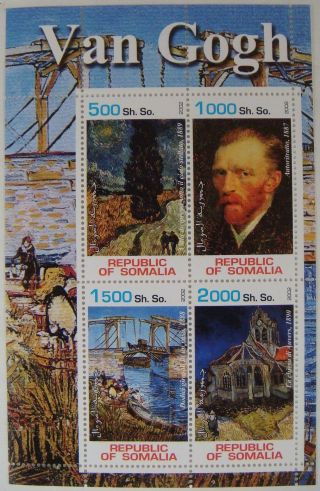 2002 Mnh Somalia Van Gogh Stamps Sheet Art Artist Paintings Landscape Portrait