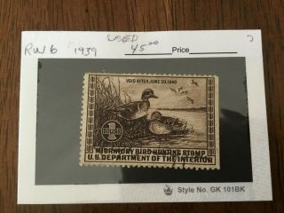 Us Rw6 1938 Duck Stamp Used/signed