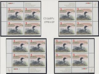 Canada Plate Blocks 1687mnh $1.  00 X 16 Wildlife Definitives - Loon,  Cbn P Paper