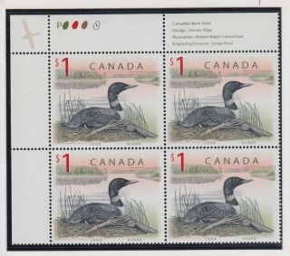 CANADA PLATE BLOCKS 1687MNH $1.  00 x 16 WILDLIFE DEFINITIVES - LOON,  CBN P PAPER 2