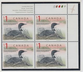 CANADA PLATE BLOCKS 1687MNH $1.  00 x 16 WILDLIFE DEFINITIVES - LOON,  CBN P PAPER 3