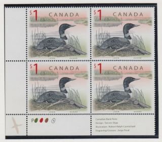 CANADA PLATE BLOCKS 1687MNH $1.  00 x 16 WILDLIFE DEFINITIVES - LOON,  CBN P PAPER 4