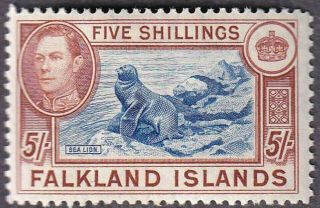 Falkland Islands George Vi 1938 Sg 161 Five Shilling Blue & Chestnut