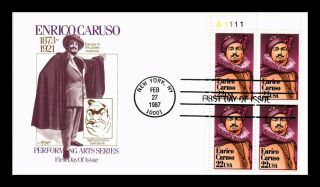 Dr Jim Stamps Us Enrico Caruso Performing Arts Series Fdc Cover Plate Block