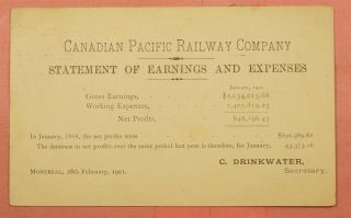 1901 CANADA PACIFIC RAILWAY CO HOT SPRINGS HOTEL ADVERTISING POSTAL CARD 2