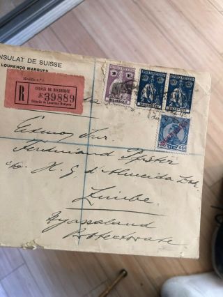 Rare Mozambique Portugal Colonial Cover To Nyasaland (Registered) 4