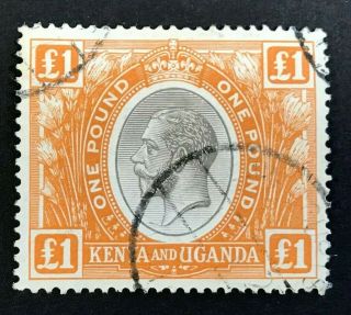 Kenya,  Uganda & Tanganyika Kut Kgv 1922 £1 Black & Orange