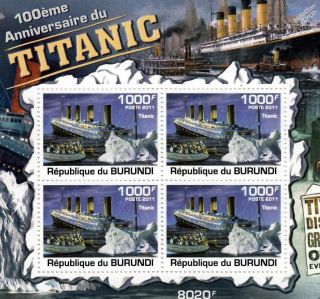Rms Titanic White Star Line Ocean Liner Ship Stamp Sheet 2 Of 5 (2011 Burundi)
